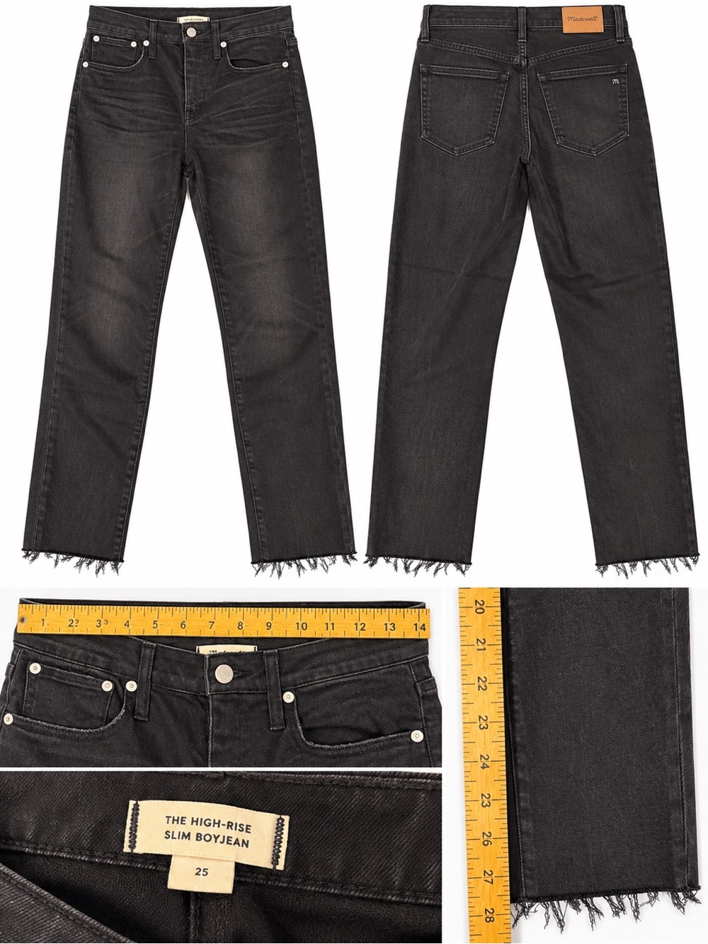 Madewell The High-Rise Slim Boyjean Size 25 Black Charcoal Raw Hem Jeans